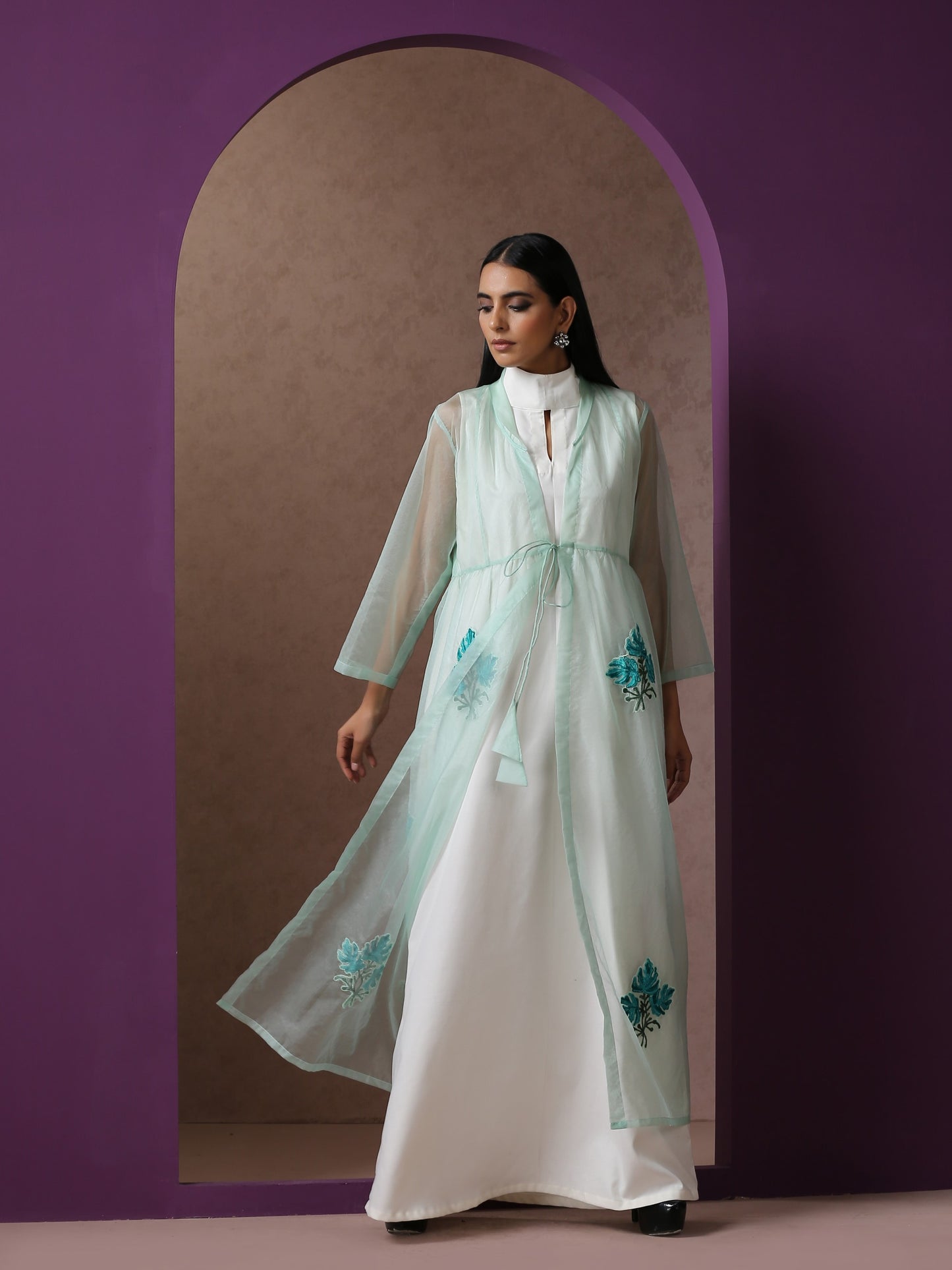 Bahaar Organza Sky Blue Cape