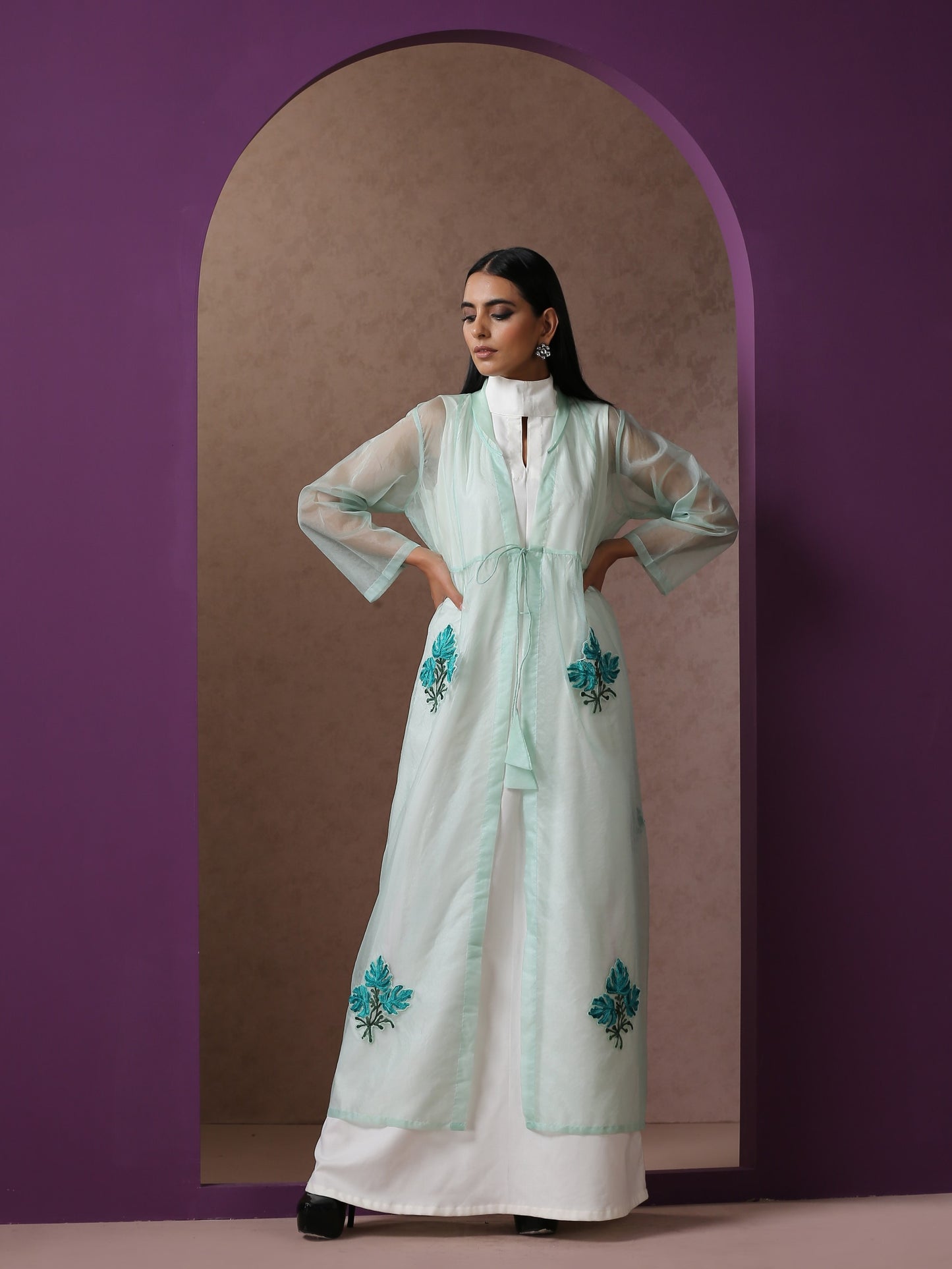 Bahaar Organza Sky Blue Cape