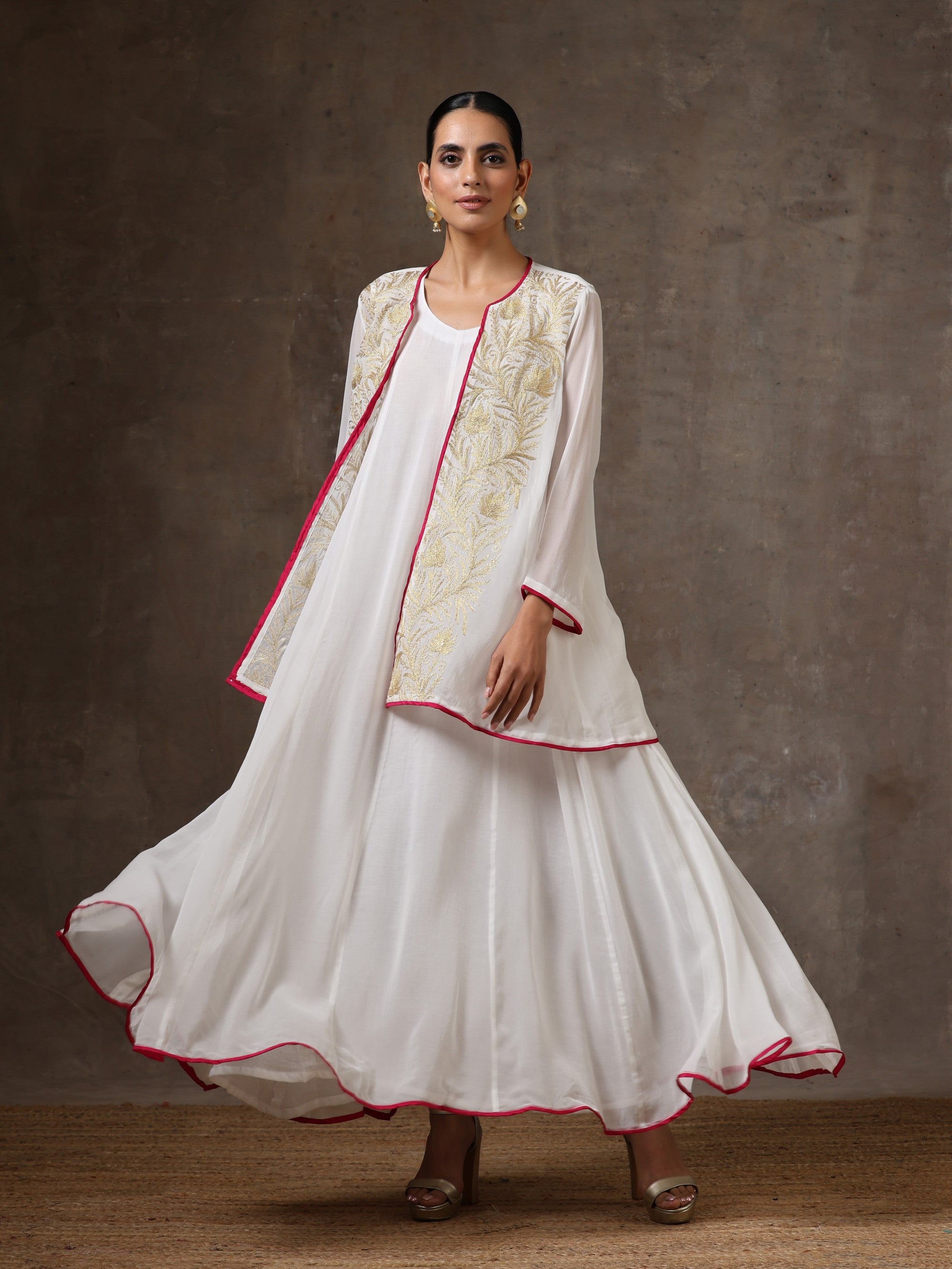 Beige Color Party Wear Net Semi Stitched Anarkali Gown Dress with Maro –  fashionnaari